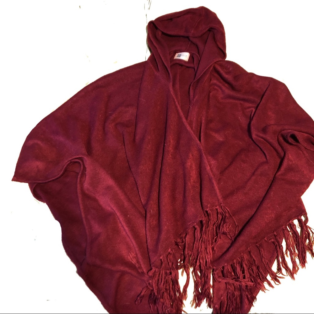 Red sweater cape with hood